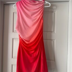 Mesh Ombre Mini Dress Vibrant Pink and Red